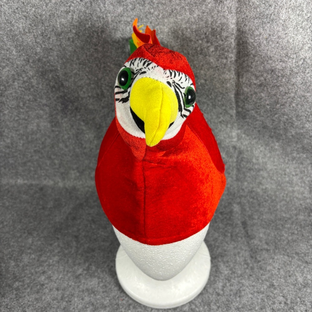 Plush Parrot Costume Hat Red Macaw Bird Halloween Luau Dress Up Accessory OS